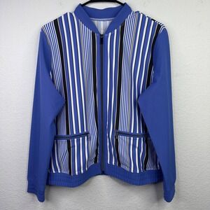 Tail Activewear Jacket Women L Blue White Stripe Zip Athleisure Golf Performance